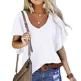 thumbnail image 4 of Blusa de manga con volantes Cuello en V Color puro Blusa casual Camisa superior para mujeres Citas Verano Blanco L, 4 of 6
