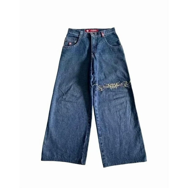 Pantalones vaqueros unisex estilo hip-hop gótico urbano de talle alto y corte holgado con diseños rasgados y bordados for hombre y mujer