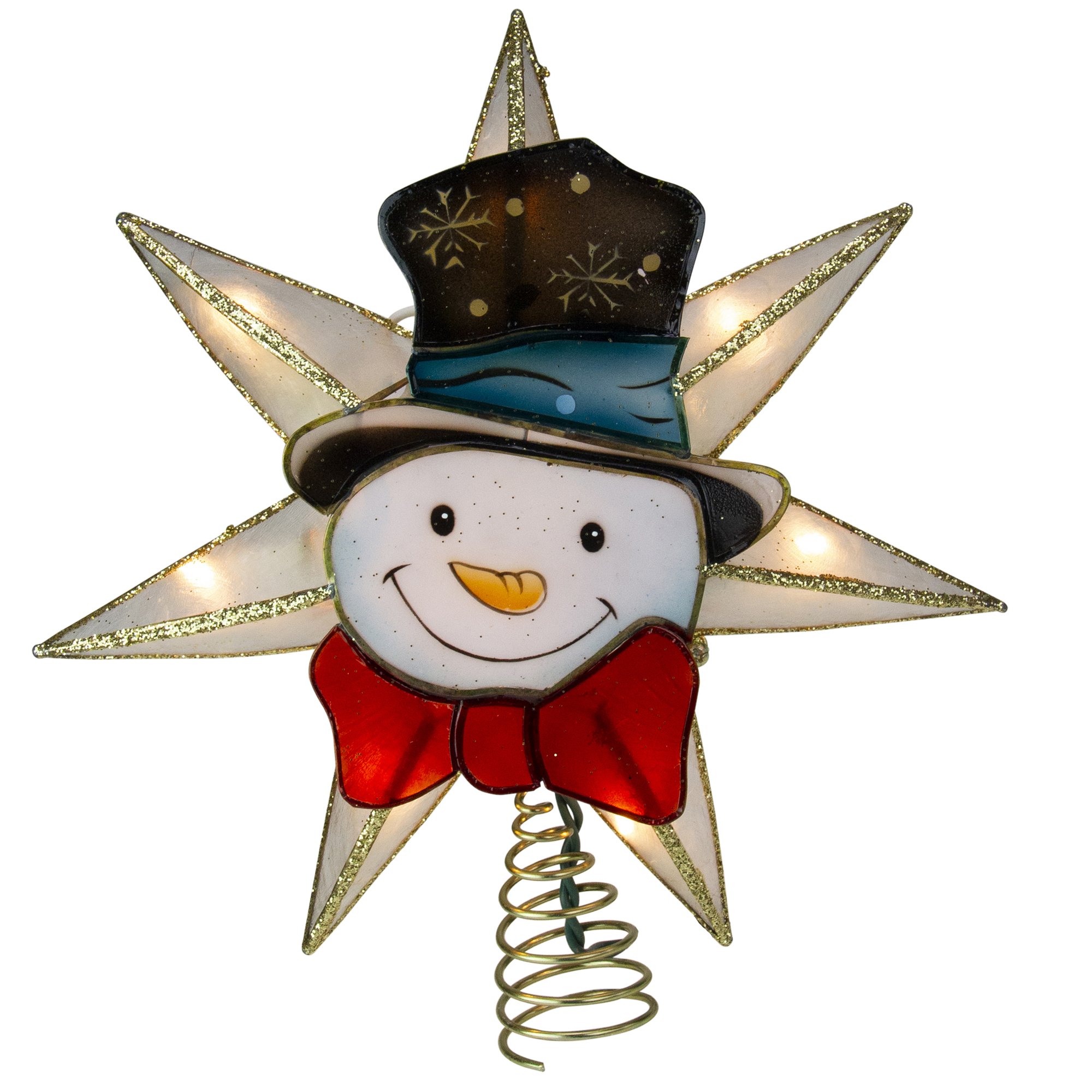 10&quot; Lighted Gold Star and Snowman Christmas Tree Topper - Clear Lights