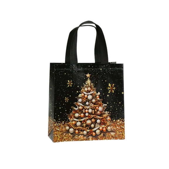 OAVQHLG3B Gold Black Christmas Non-Woven Gift Bags with Handles - Reusable Xmas Black and Gold Gift Bags for Candy, Cookies, Party Supplies