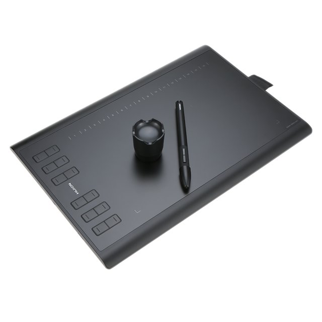 Huion New 1060PLUS Professional Drawing Tablet with 8192 Levels Pressure Sensitivity, 10"x6.25" Active Area, 12 Express Keys, 16 Function Keys, Rechargeable Stylus, and Micro SD Card – Ideal for
