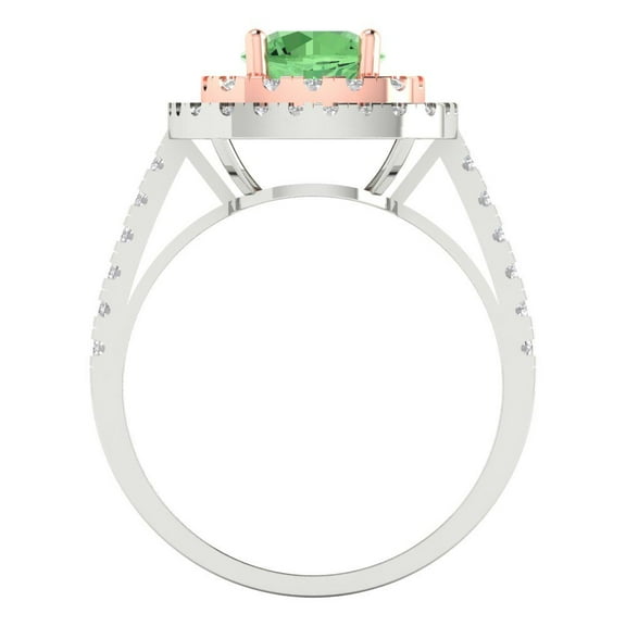 1.615 ct Round Cut Simulated Green Diamond Solitaire with Accents Engagement Ring for Women in 18K White/Rose Gold