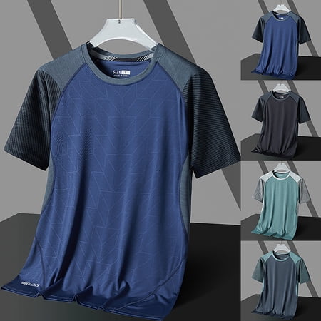 Mens T-Shirt for Golf Short Sleeve Pack Crew Neck Classic Tees Loose Fit Undershirt Cotton Tops Summer Casual Athletic Short Sleeve (Blue XL)