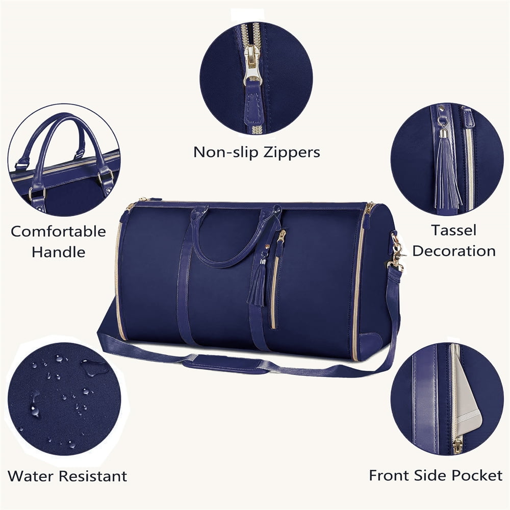 3 In 1 Convertible Garment Bags For Travel, Suits Dress Hanging Bags For Men Women, With Shoe Pouch Business Bag Weekend Bag,Blue