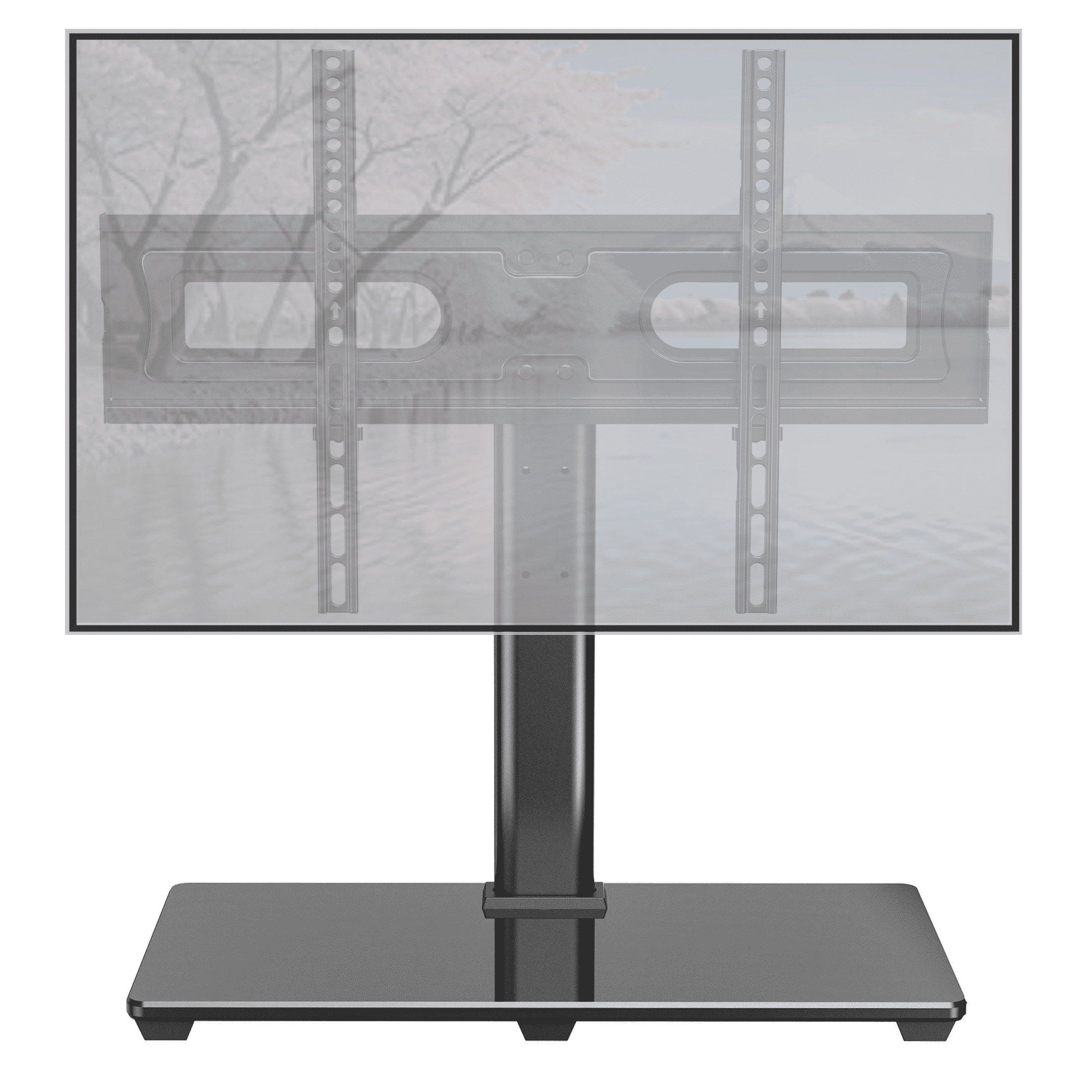 MountFTV Universal Table Top TV Stand for 32-80" Flat Screen TVs,  Max 600x400mm, Up to 110 lbs, Tabletop TV Mount with 9 Height Adjustable, Alloy Steel Glass Base
