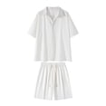 thumbnail image 6 of FRSASU Men Summer Casual Oversized Short Sets Solid Short Sleeve Pocket Button Down Shirt Elastic Shorts 2 Piece Outfits Tracksuit White, 6 of 7