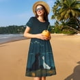 thumbnail image 4 of Fotbe Farm Dog Duck Moonlight Vestido Largo de Moda para Mujer, Vestido Tipo Camiseta con Manga Corta y Estilo Casual a Rayas y Bloques de Color, 4 of 6