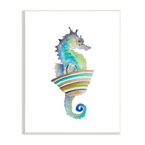 Stupell Indtries Soft Ombre Seahorse Striped Beach Bag Aquatic Animal,10 x 15,Design by Lanie Loreth