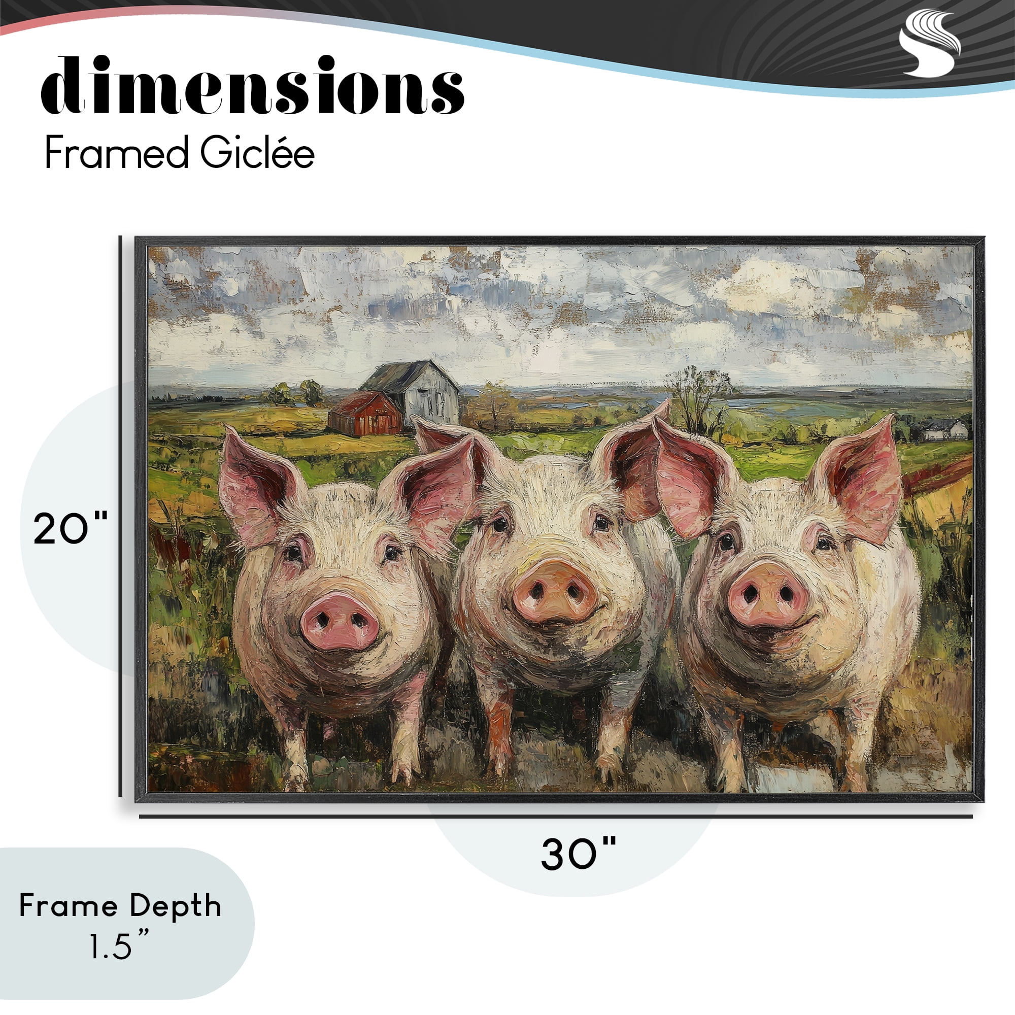 Stupell Industries Classic Barnyard Pigs in Countryside Black Framed Giclee Art, design by Petal Prints Design