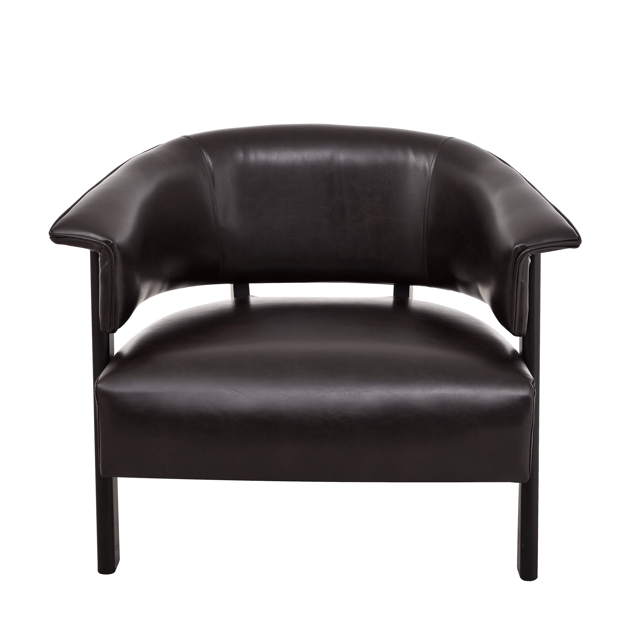 Leumius Faux Leather Wingback Accent Chair, Wrap-Around Back Upholstered Armchair with Solid Wood Legs, Single Sofa Reading Chair for Bedroom Living Room, Brown