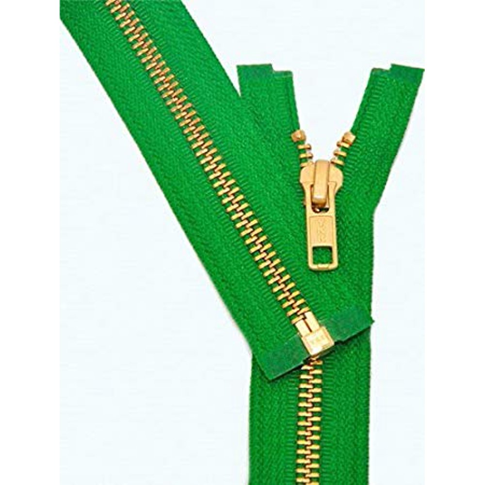 11" Metal Zipper YKK 5 Brass Separating 876 Kelly Green (1 Zipper