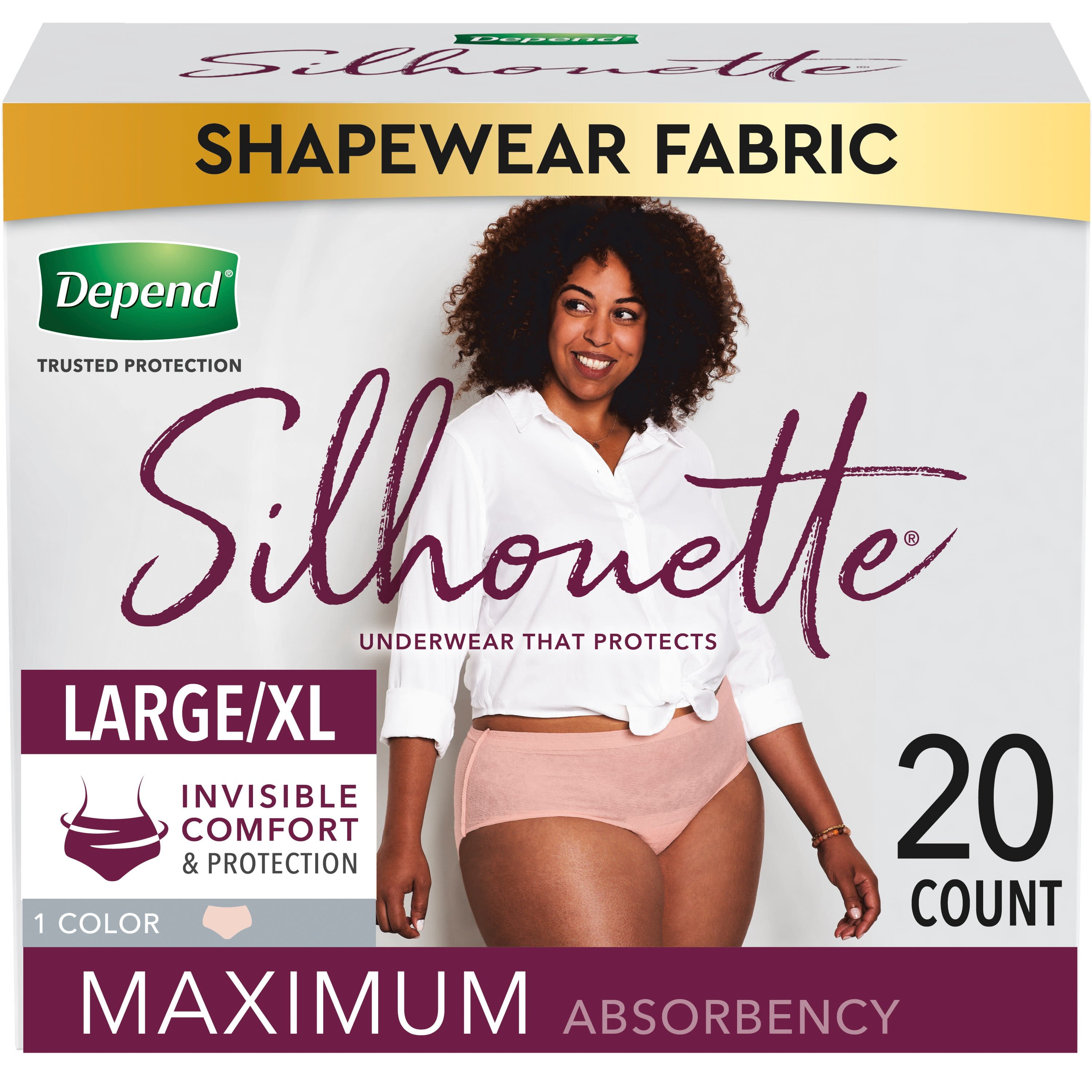 Depend Silhouette Incontinence & Postpartum Underwear for Women, Maximum  Absorbency, Large & Extra-Large, Pink, 20 Count 