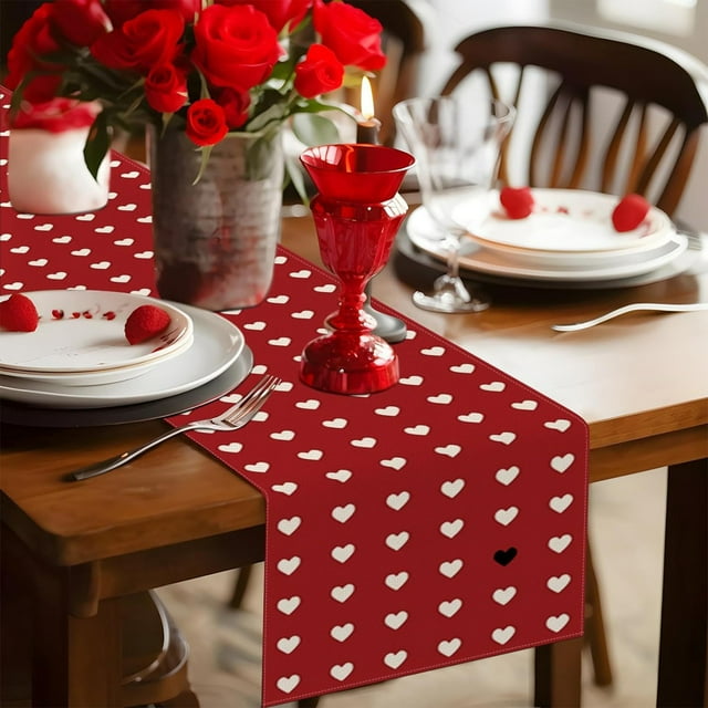 Boovnll Valentines Day Table Runner, 13x35" Valentine's Day Printing Table Runner, Valentines Table Runner for Holiday Kitchen Dining Table, Party Decor, Valentines Day Decorations
