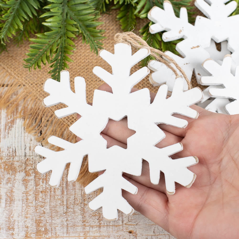 24pcs White Wooden Snowflake Ornaments - for Christmas - Factory Direct Craft
