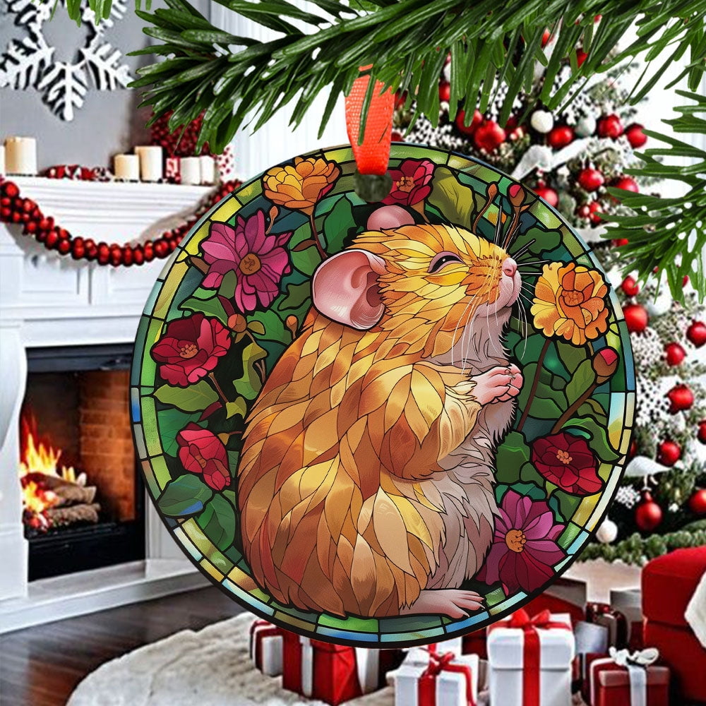 Ecstatic Golden Hamster Christmas Ornament, Ceramic/Acrylic Ornament, Gift for Mom, Romantic Valentine Decoration, Holiday Festival Ornament, Commemorative 2025