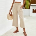 thumbnail image 4 of WIZUTIZ Work Pants Women Capris Breathable Casual Relaxed Fit Wide Leg Pants Elastic Spandex Mid Rise 3/4 Length Pants Solid Flowy with Pockets Paperbag Palazzo Pants for Lady Gym Travel Beige, 4 of 4