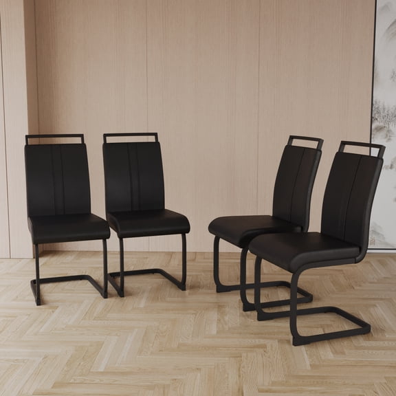 Miekor Modern Dining Chairs,PU Faux Leather High Back Upholstered Side Chair with C-shaped Tube. Black Metal Legs for Dining Room Kitchen Vanity Patio Club Guest Office Chair (Set of 4) BS0377