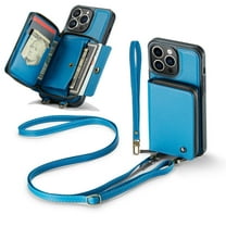 Dteck iPhone 14 Wallet Case Crossbody, Zipper Phone Case with RFID Blocking Card Holder Wrist Strap Leather Purse Cover Gift for Women for Apple iPhone 14, Blue