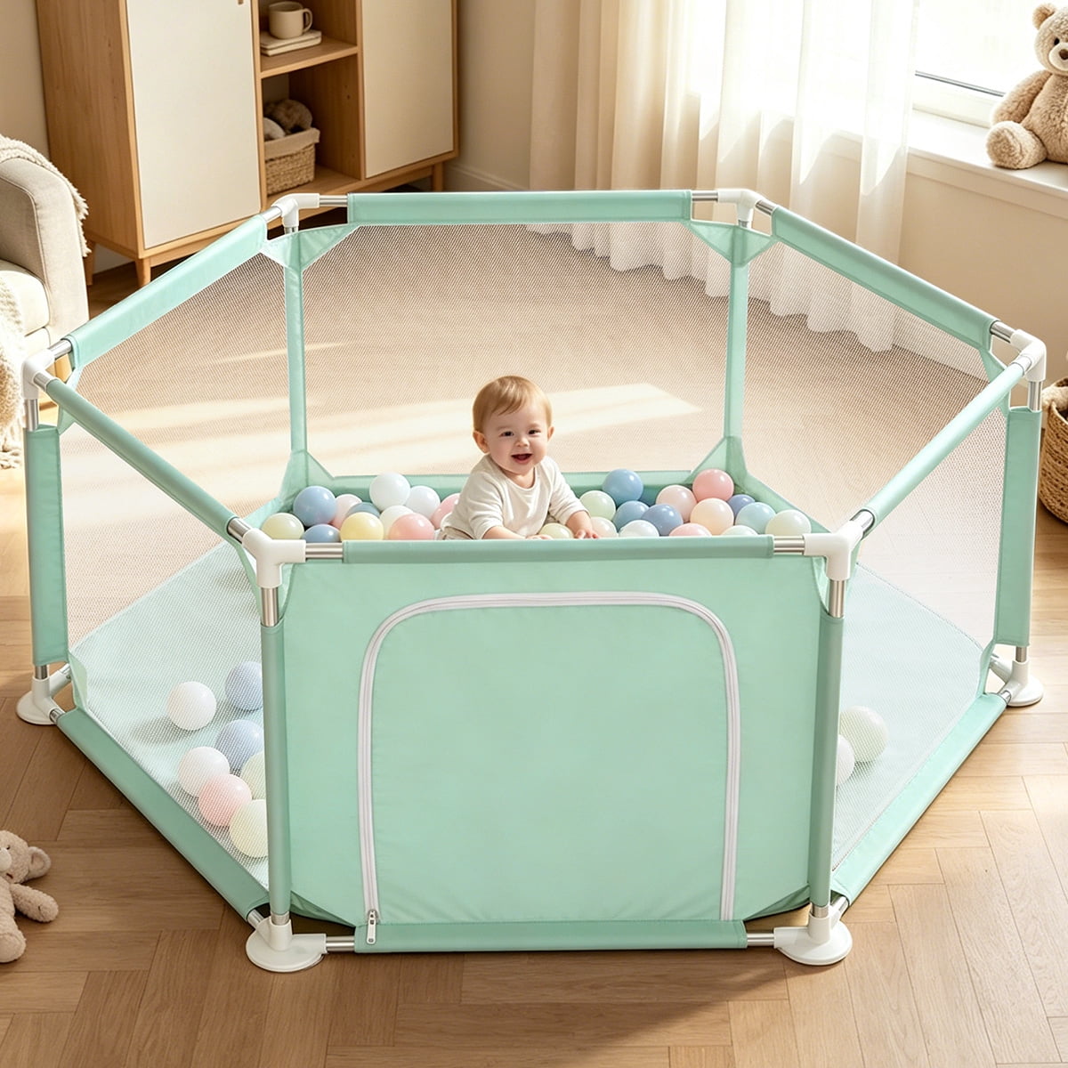 Baby Playpen,Kids Large Playard Indoor & Outdoor Kids Activity Center,Infant Safety Gates with Breathable Mesh,Sturdy Play Yard for Toddler,Children's Fences Packable & Portable
