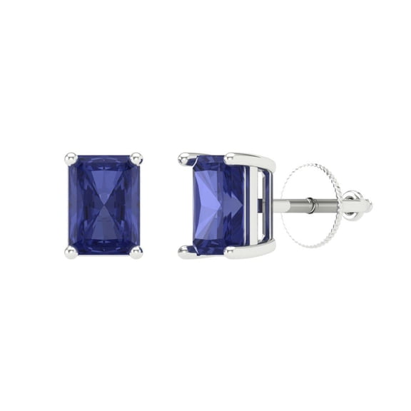 2 ct Screw-Back Stud Earrings for Women | 7x5mm Emerald Cut Simulated Tanzanite | 18K White Gold