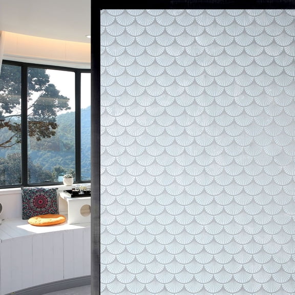 Window Privacy Film, Decorative Bathroom Door Privacy Film Day and Night, Heat UV Blocking Anti-Glare Frosting Stickers