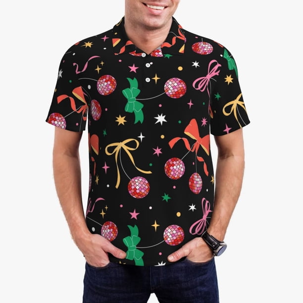 Balery Disco Mirror Ball Camisa Polo de Hombre con Estampado, de Manga Corta y Tejido Medio, Camisa Tipo Golf Polo-4X-Large