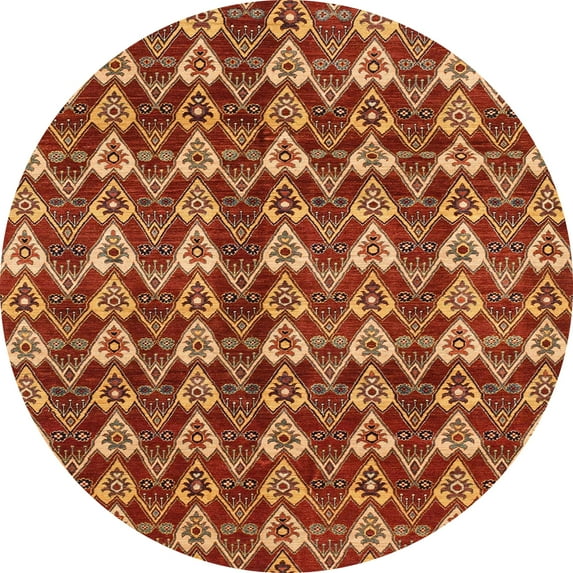 Ahgly Company Indoor Round Abstract Red Abstract Area Rugs, 7' Round