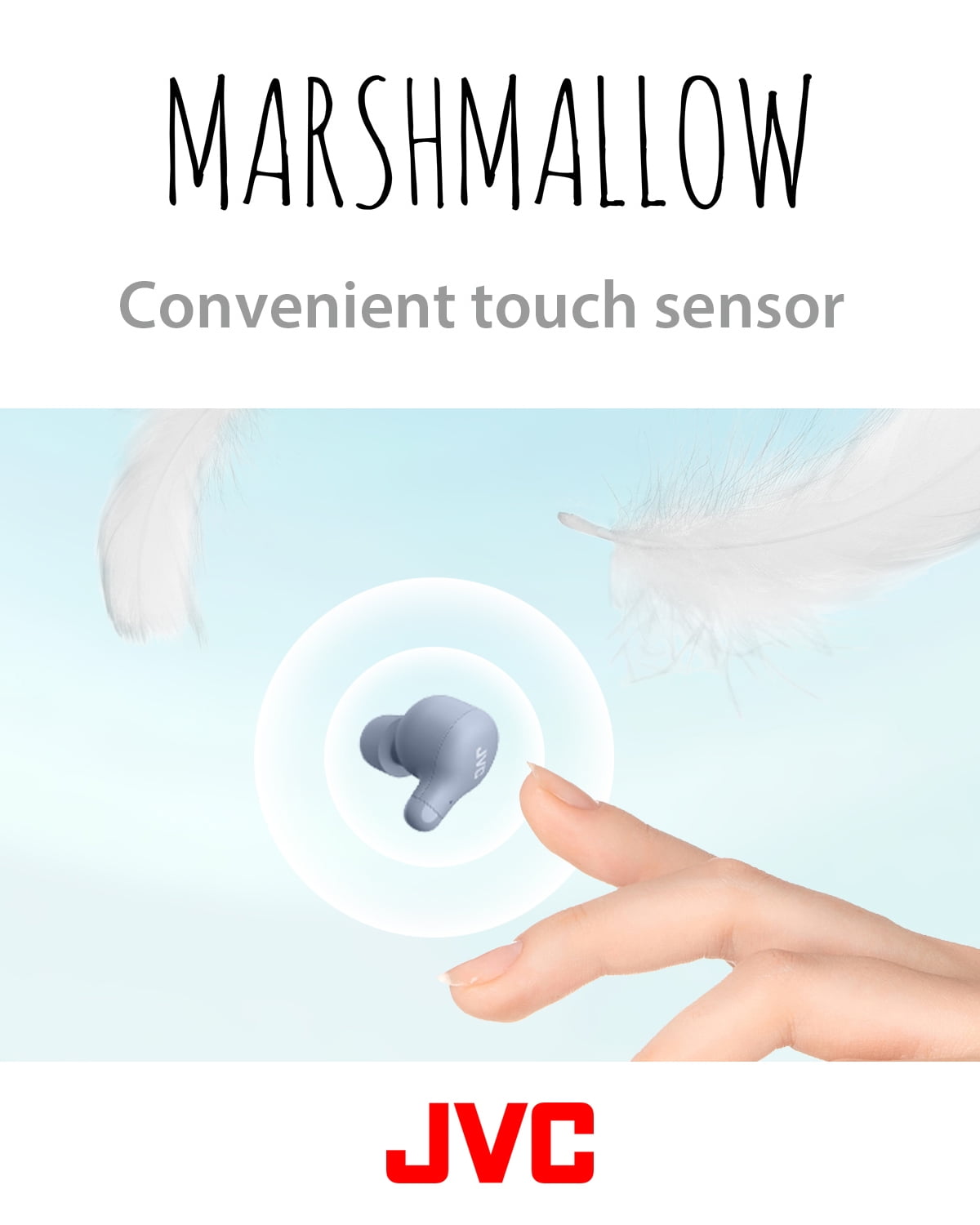 JVC Marshmallow True Wireless Earbuds HAA18TA with Memory Foam Earpieces, Blue