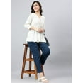thumbnail image 3 of Janasya Indian V-Neck 3/4 Puff Sleeve Solid White Rayon Top For Women, 3 of 7