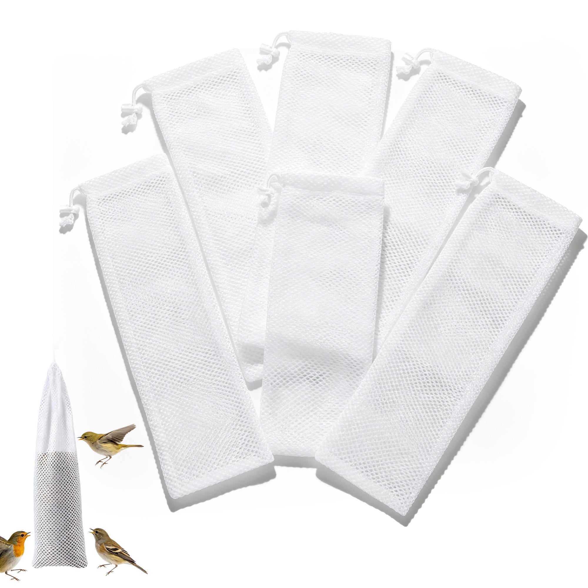 Finch Sock Feeder for Outdoor 6 Pcs Durable Thistle Seed Feeder Sacks Bird Food Supply Tools for Garden Yard Finch Feeding (White 3.94x 15.75in)