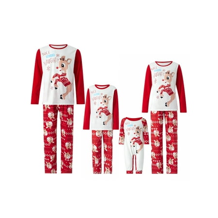 

Huakaishijie Matching Christmas Pajamas for Family Sets Elk Print Tops Trousers Sleepwear Suit