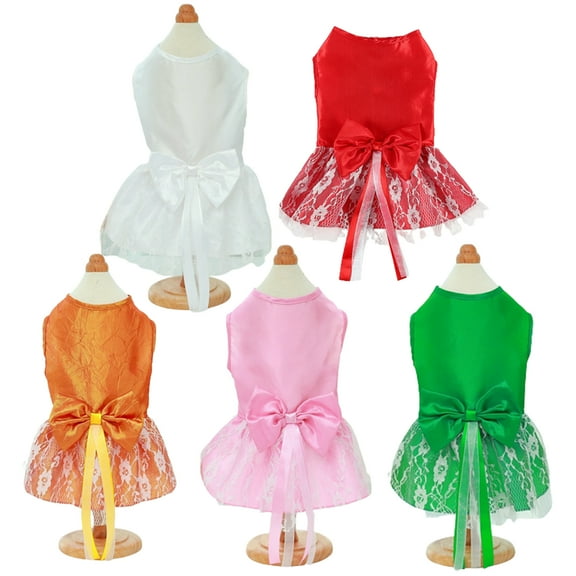 shenmeida Dog Wedding Dress Princess Tutu Skirt, Sweet Pet Lace Cake Dress, Flower Girl Camisole Dress Puppy Birthday Party Costumes Doggie Shirts Cat Outfits Apparel with Bow