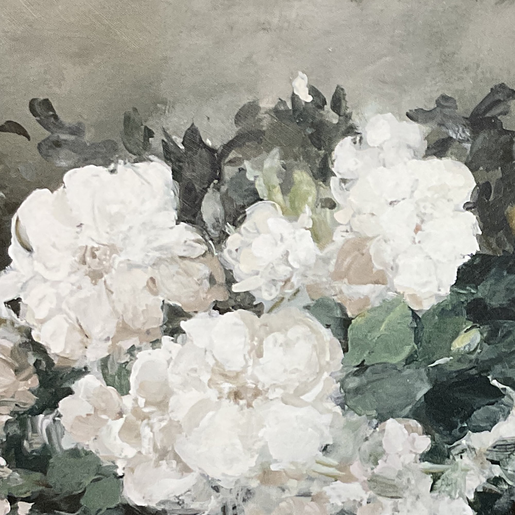 Beautiful Spring Beauty White Floral Wall Art – Brush Texture Print in Antique Gold Frame – Elegant Flower Art, 16x20