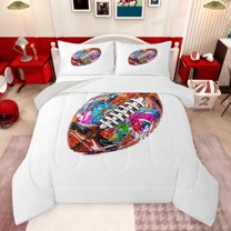 Castle Fairy Teens Football Gamer Bedding Comforter Set 2pcs,Graffiti Splash Ball Game Twin Comforter Sets Microfiber,Sport Rugby Breathable Bedding Set,Breathable Home Decor,Reversible