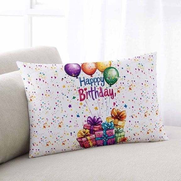 Happy Birthday Queen Pillow Covers, Colorful Balloon Gifts Patterns Soft Breathable Throw Pillow Cases with Invisible Zipper, Decorative Pillowcase Pillows Protectors for Sofa Bed Chair 20"x30"