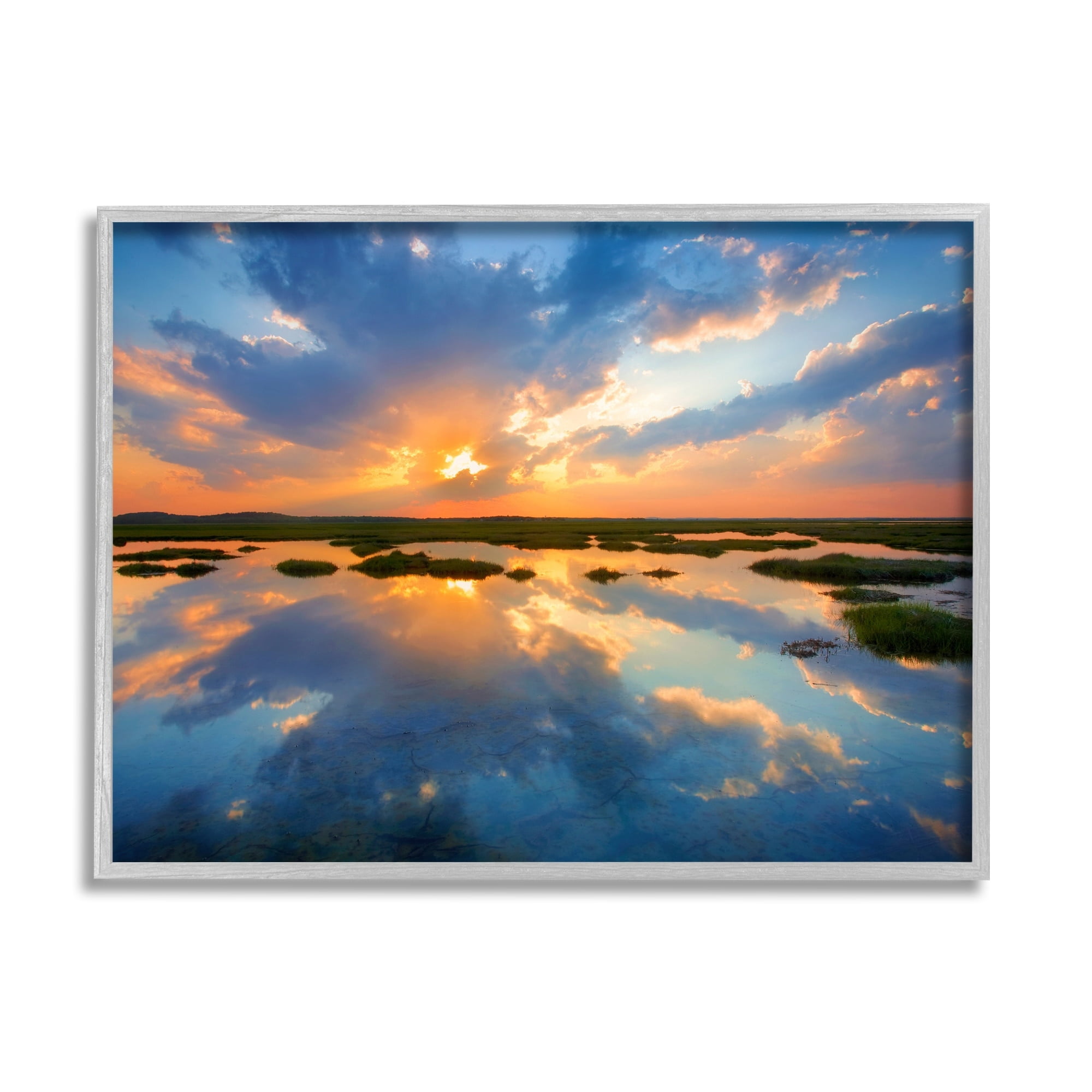 Stupell Industries Coastal Lagoon Pond Sublime Orange Blue Sunset Skies,30 x 24, Design by Patrick Zephyr