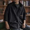 thumbnail image 6 of Men's Retro Work Shirt Jacket, Long Sleeve Button Down Casual Outerwear, Loose Fit Shacket with Pockets, Relaxed Fit Trucker Style Jacket for Men Black L/一点, 6 of 7
