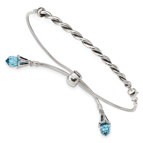 Sterling Silver Reflections Blue Swarovski Crystal Adj. Bracelet (Weight: 9.51 Grams, Length: 9 Inches)