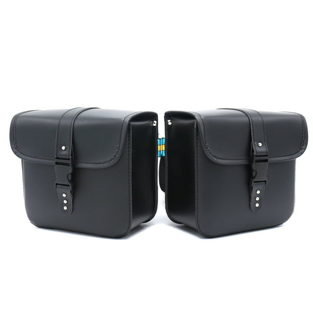 Mistaha Stylish Black PU Leather Motorcycle Saddlebags Set - Vintage Design Waterproof Side Boxes for Keys, Phone, Wallet, Gloves & Tools - Easy Install & Quick-Release Buckles - Ideal Gift for