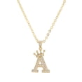 thumbnail image 4 of LINXIQIN Jewelry Initial Pendant Necklace for Men Womens, 14K Gold Plated Zirconia Crown Letter Capital Necklace Alphabets from A-Z Figaro Chain Necklace, 4 of 10