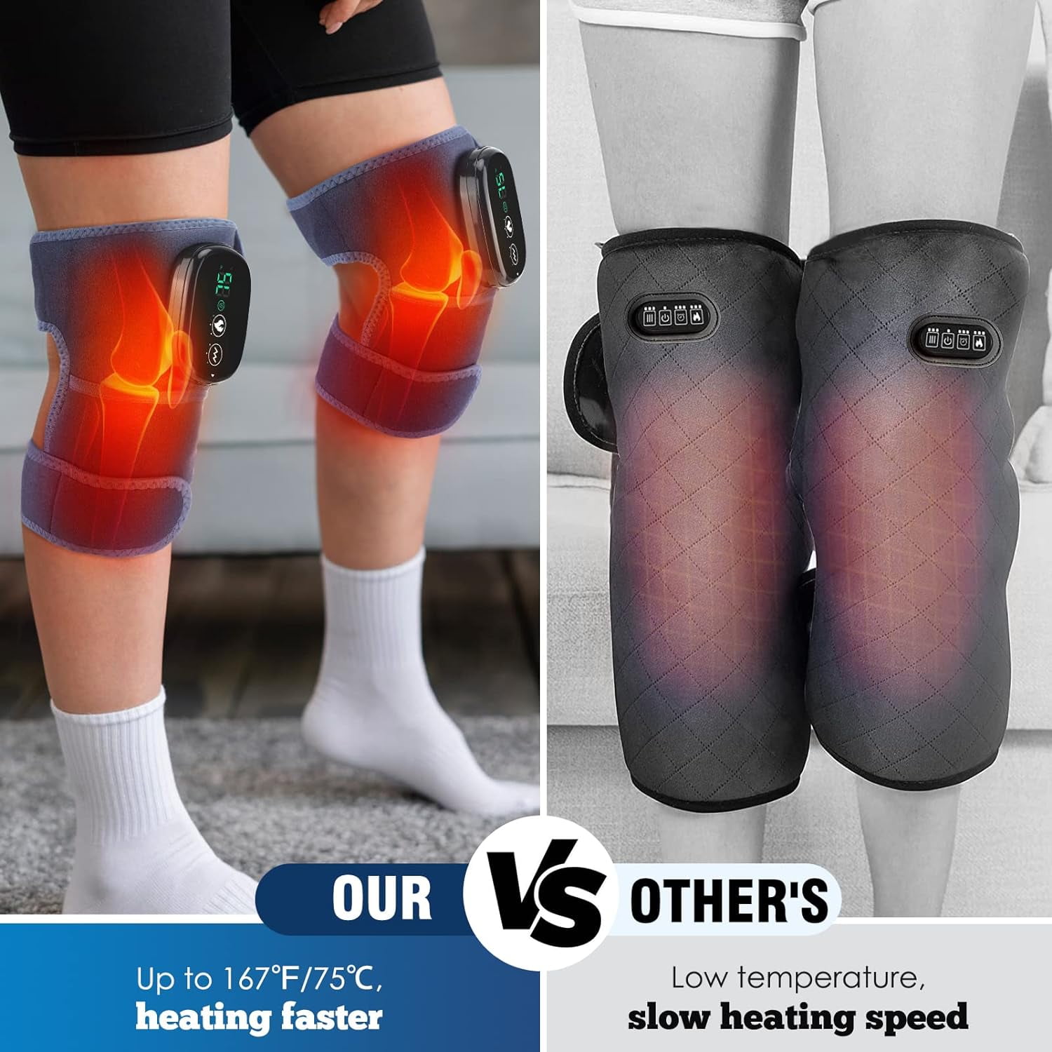 Cordless Knee Massager with Heat and Vibration, Heated Shoulder Brace Elbow Wrap, Heating Pads for Knee Shoulder Elbow Deep Issue, Knee Heating Pad for Muscle(2pcs)