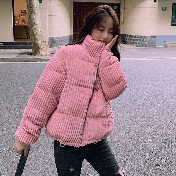Chaqueta de algodón de pana suelta para mujer, chaqueta de algodón pequeña y corta para adelgazar, chaqueta de pan