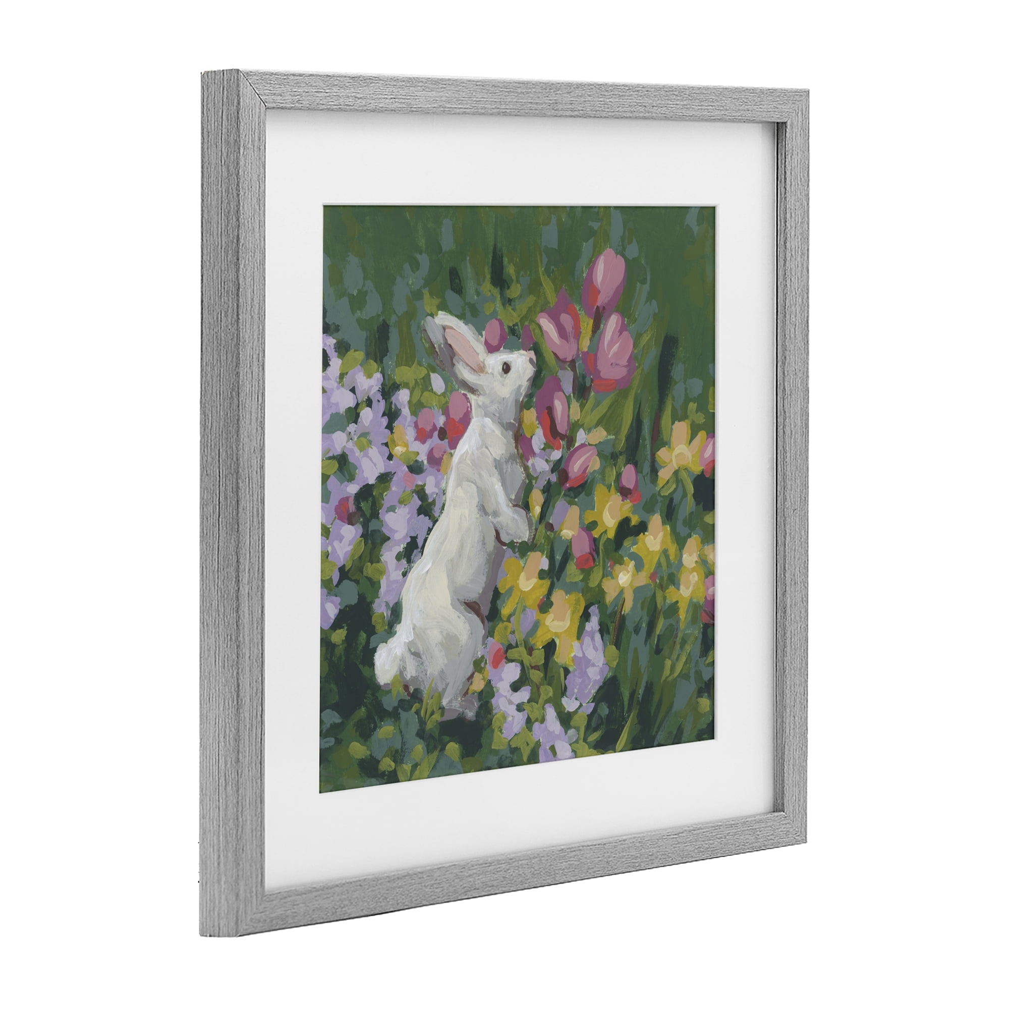 Stupell Industries Bunny in Garden Impression Gray Framed Print Under Glass, design by June Erica Vess