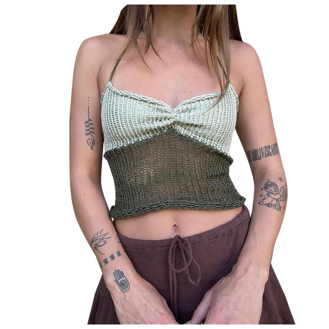 Mrat Débardeurs Dos Nageur Femmes Mode Décontractée Printemps Été Couleur Unie Douce Col Rond Camisoles Spandex Débardeurs pour Femmes P-13 Vert Armée m