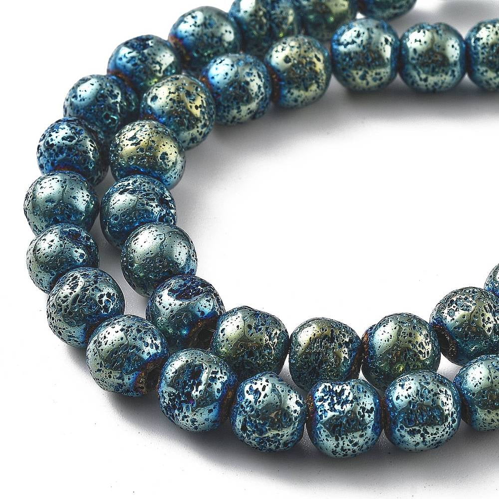 Electroplated Natural Lava Rock Beads Strands Round Green Plated 8.5mm Hole: 1.5mm about 52pcs/strand 16.14 inch(41cm)