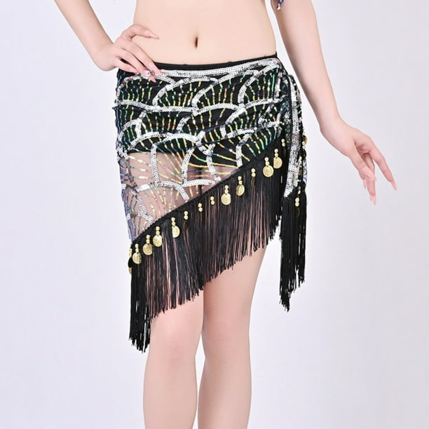 Cadena de cintura con lentejuelas y borlas para mujer, estilo informal, para danza del vientre, poliéster