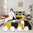 thumbnail image 3 of Manfei Abstract Block Twin Comforter Sets, Modern Square Bedding Set, Yellow Black Gray, Black Reversible 2pcs, 1 Comforter and 1 Pillowcase, 3 of 6