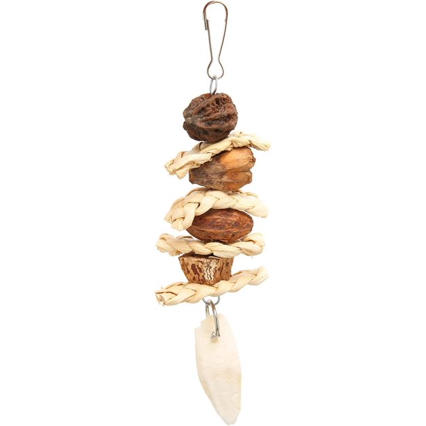 Juguete para masticar nuez de cáscara de maíz, juguete para masticar pájaros, juguete para roer jaula de pájaros con gancho de acero inoxidable, nuez de cáscara de maíz natural TUNC Sencillez
