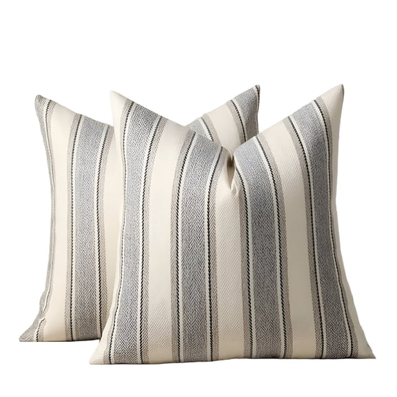 AUQ Stripe Throw Pillow Covers Farmhouse Pillowcases Pack of 2 18 x 18 Inch Gray