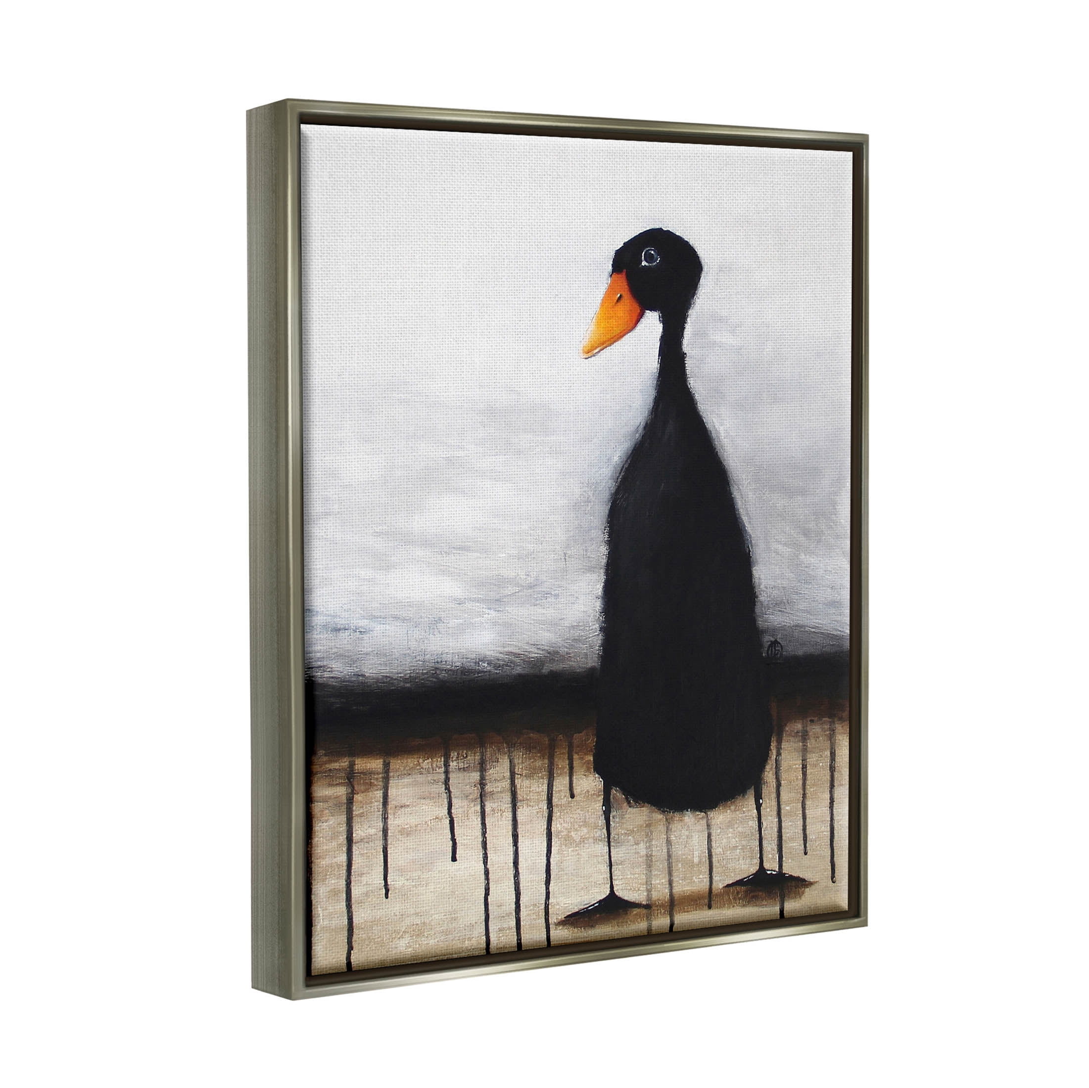Stupell Industries Urban Black Duck Drip Painting Luster Gray Floating Framed Canvas Print Wall Art, Design by Lucia Stewart